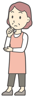 ふむふむと聞いて考えているおばさん 考える,女性,人,人物,主婦,中年,シニア,エプロン,ママ,お母さんのイラスト素材