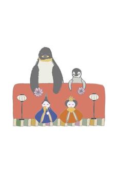 Penguin parent and child Hinamatsuri red background transparent, , JPG, PNG and AI