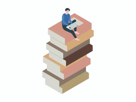アイソメトリック_読書06 アイソメトリック,立体,アイソメ,斜め上,読書,勉強,学習,勉強中,調べ物,書籍のイラスト素材