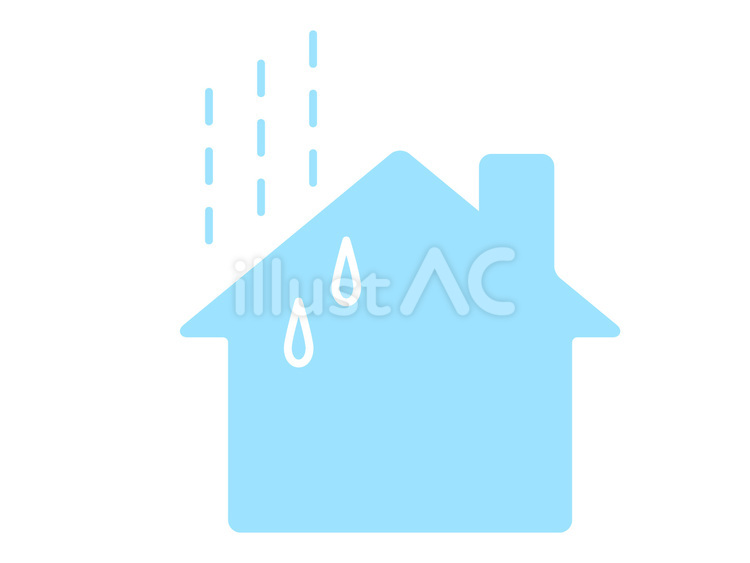 水色の雨漏りしている家のアイコン 雨漏り,雨粒,梅雨のイラスト素材