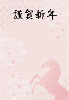 午年の馬と桜と和柄の年賀状02 年賀状,馬,午,午年,背景,和柄,桜,正月,お正月,干支のイラスト素材