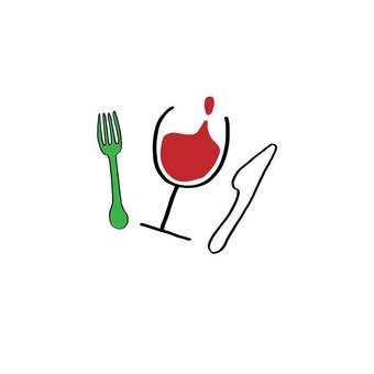 Illustration, wine glass, wine, fork, 