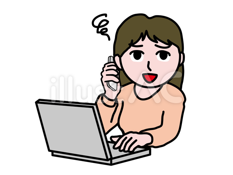 PC操作（660）困ったスマホ斜めママ パソコン,困った顔,困ったのイラスト素材