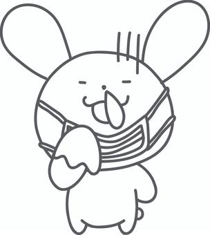 マスクを外して鼻水を垂らしているうさぎ 鼻水,マスク,ティッシュ,線画,塗り絵,白黒,体調不良,風邪,つらい,花粉症のイラスト素材
