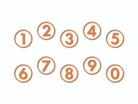数字（丸アイコン・白抜き・影付き）02 数字,ナンバー,番号,オレンジ,セット,円,丸,アイコン,シンプル,マークのイラスト素材