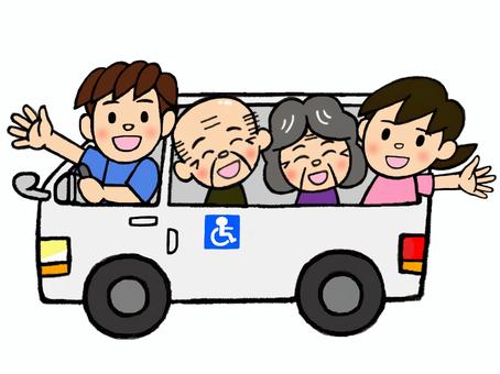 Fun long-term care shuttle bus_4 people, long-term care shuttle bus, welcome to the car, pickup, JPG and PNG