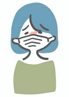 風邪をひいた女性 風邪,女性,マスク,熱,体調不良,病気,咳,くしゃみ,シンプル,ラフタッチのイラスト素材