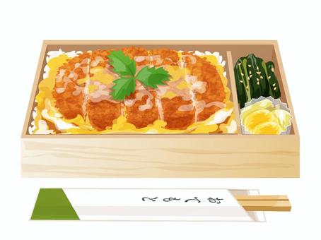 かつ重弁当（折詰） かつ重弁当,弁当,とんかつ,卵,料理,食べ物,ご飯,米,漬物,たくあんのイラスト素材