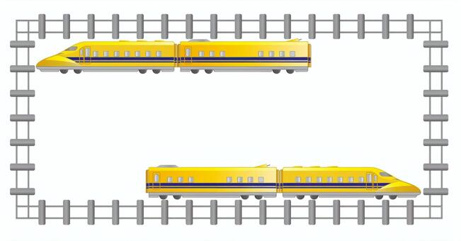 鉄道・電車■ドクターイエローと線路バナー 鉄道,電車,ドクターイエロー,線路,バナーのイラスト素材