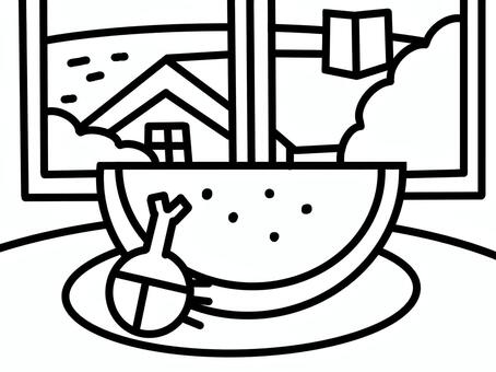 スイカとカブトムシの夏の景色の塗り絵 塗り絵,すいか,カブトムシ,夏,ぬりえ,風景,夏休み,色塗り,暇つぶし,知育のイラスト素材