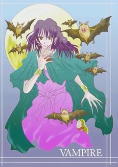 Illustration, vampire, bat, full moon, 