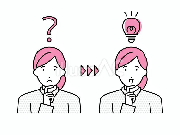疑問に対してアイデアを思いついた女性 女性,人物,アイデアのイラスト素材