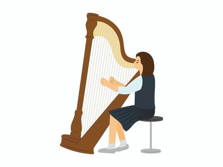 ハープを弾く女性／カラー