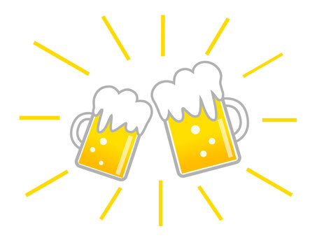 生ビールで乾杯のイラスト 生ビール,乾杯,カンパイ,ビール,お酒,アルコール,飲酒,忘年会,新年会,美味しいのイラスト素材