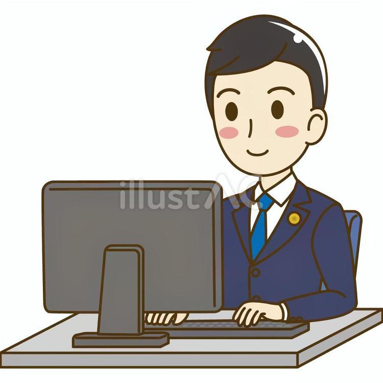 パソコンで書類を作成する男性弁護士＿紺色 弁護士,男性,パソコンのイラスト素材