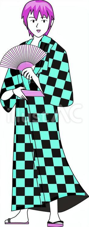 浴衣　 浴衣,市松模様,夏のイラスト素材