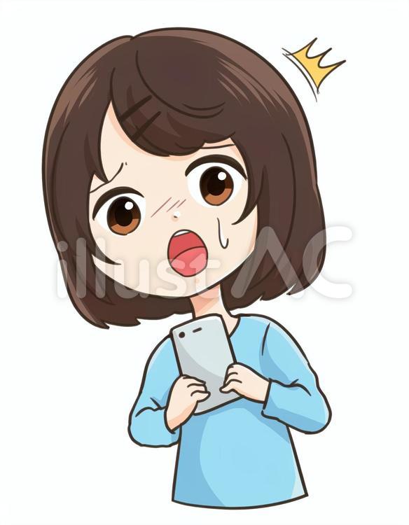 スマホを見て驚き焦る女性 女性,スマホ,驚くのイラスト素材