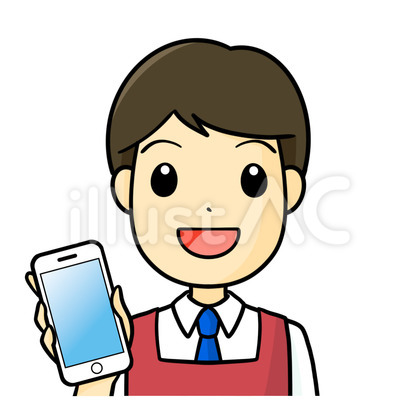 スーパー店員 ピンク スマホ 笑顔