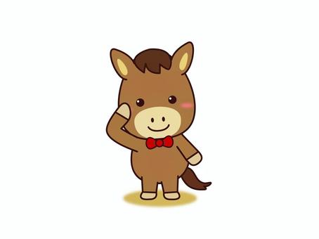 敬礼するお馬さん 馬,午年,干支,敬礼,了解,笑顔,蝶ネクタイ,かわいい,挿絵,ワンポイントのイラスト素材