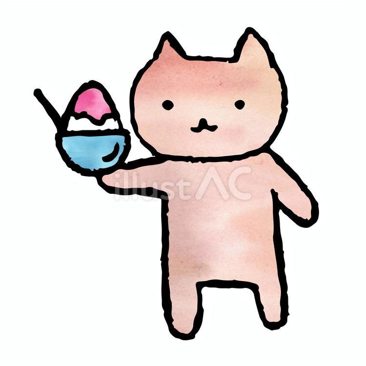 手描きイラスト オリジナル 猫とかき氷 2Lサイズ 渋く