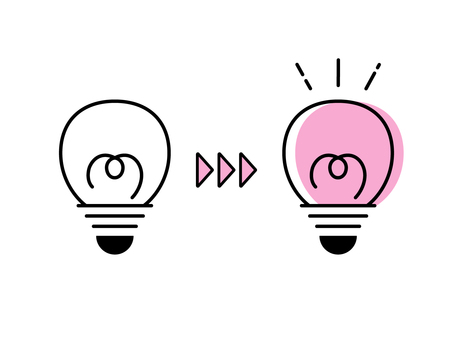 消灯状態から光る電球 電球,豆電球,電気,光る,輝く,オン,オフ,点灯,消灯,アイデアのイラスト素材