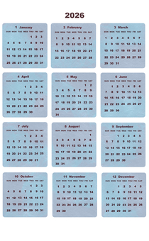 2026年の年間カレンダー 2026年の年間カレンダー 2026年,カレンダー,年間,1月,2月,3月,4月,5月,6月,7月のイラスト素材