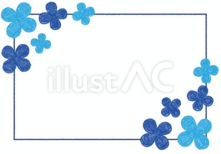青と水色の花のクレヨンフレーム クレヨン,花,フレームのイラスト素材