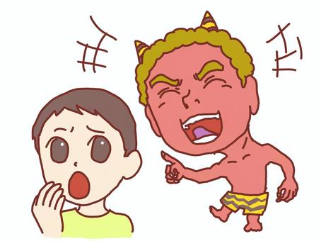 来年のことを言えば鬼が笑うイラスト 人物,鬼,笑う,明るい,陽気,戸惑う,指す,手書き,フリー,挿絵のイラスト素材