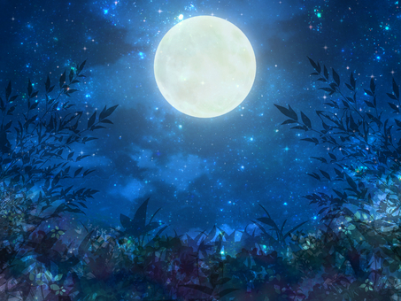 輝く夜と満月の風景 背景,壁紙,動画背景,背景素材,枠,カード,ポストカード,模様,装飾,飾りのイラスト素材