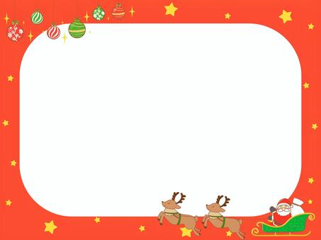 サンタとそりのクリスマスフレーム クリスマス,フレーム,サンタクロース,サンタ,そり,トナカイ,クリスマスツリー,オーナメント,星,プレゼントのイラスト素材