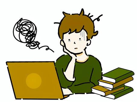 作業に追われて疲れている若い男性 疲れ,疲労,多忙,うつ病,うつ,男性,仕事,人物のイラスト素材