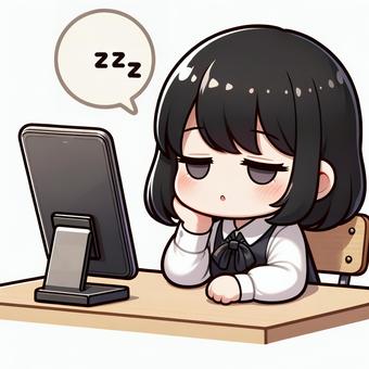 Illustration, smartphone, female, falling asleep, 