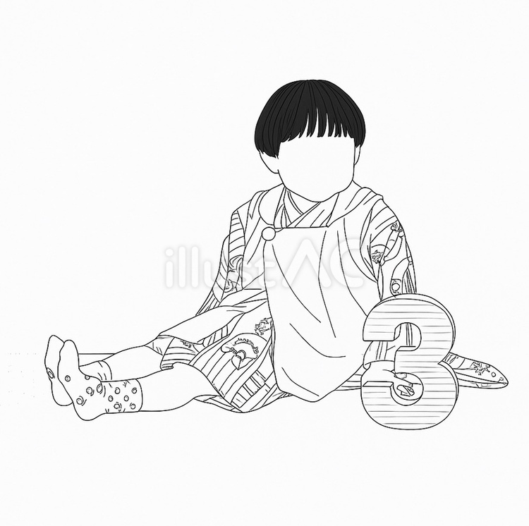 七五三　線画　3歳 七五三,3歳,男の子のイラスト素材