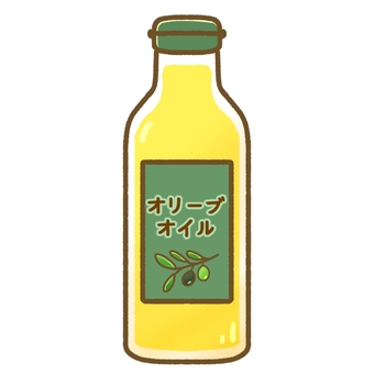 オリーブオイル（瓶） オリーブ,オリーブオイル,油,oil,食べ物,調味料,瓶,ワンポイント,挿絵,背景透過のイラスト素材