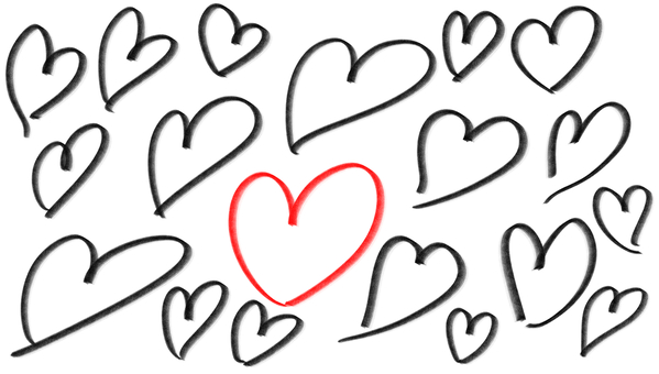 手描きのかわいいハートのセット ハート,手書き,かわいい,おしゃれ,黒,赤,バレンタイン,シンプル,ワンポイント,カードのイラスト素材