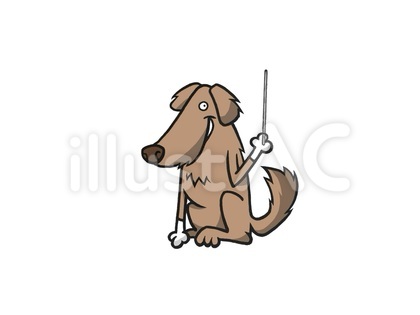 さし棒で何かを説明している動物の犬