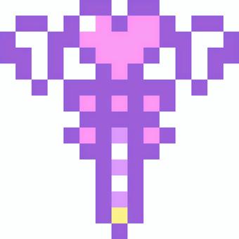 ドット絵の魔法少女風ステッキ(ハート) 魔法少女,魔法,武器,杖,ステッキ,ロッド,ハート,天使,羽根,リボンのイラスト素材