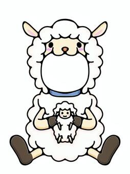羊の顔ハメ(羊の顔付被物) 羊,干支,顔ハメ,未年,着ぐるみ,コスプレ,合成用,顔写真用,コラージュ用,顔出しのイラスト素材
