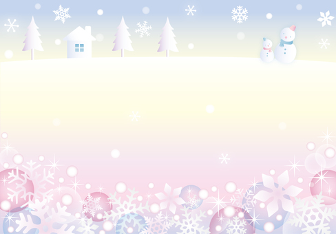 ロマンチックな雪とお家のフレーム 冬,雪の結晶,ピンク,雪,雪だるま,キラキラ,クリスマス,フレーム,かわいい,壁紙のイラスト素材