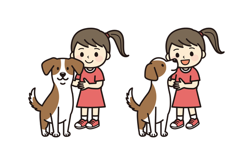 犬と女の子 犬,女の子,子供,ペット,仲良し,笑顔,家族,かわいい,見つめる,幼児のイラスト素材