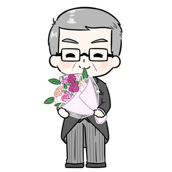 花束を持ったモーニングの男性 結婚式,モーニング,父親,男性,ウエディング,正装,花束,プレゼント,イラスト,立ち絵のイラスト素材