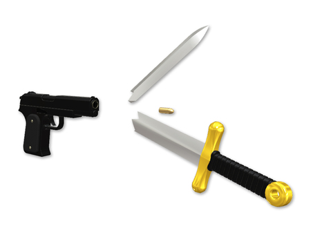 銃は剣よりも強し 剣,ソード,拳銃,刃物,諸刃,ピストル,銃,ハンドガン,チャカ,武器のイラスト素材