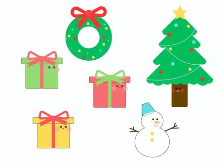 かたちでクリスマスセット クリスマスツリー,プレゼント,クリスマスリース,雪だるま,クリスマス,メリークリスマス,xmas,christmas,冬,イベントのイラスト素材