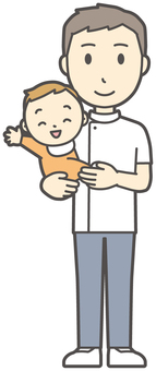  理学療法士男-127-全身 抱っこ,理学療法士,整体師,白衣,医療,病院,柔道整復師,カイロプラクティック,鍼灸師,マッサージ師のイラスト素材