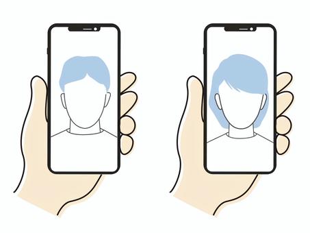 スマホの顔認証機能 顔認証,スマートフォン,スマホ,認証,生体認証,セキュリティ,ロック解除,本人確認,デジタル,アプリのイラスト素材