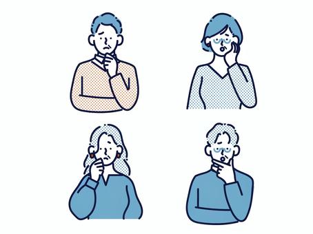 不安な表情のおじさま・おばさま 不安,困る,悩む,心配,不満,怒る,考える,おじさん,おばさん,おじいさんのイラスト素材