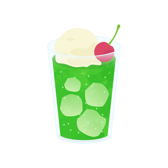 クリームソーダ｜ストロー無し クリームソーダ,メロンソーダ,アイス,さくらんぼ,飲み物,フロート,ジュース,ソフトドリンク,炭酸,氷のイラスト素材