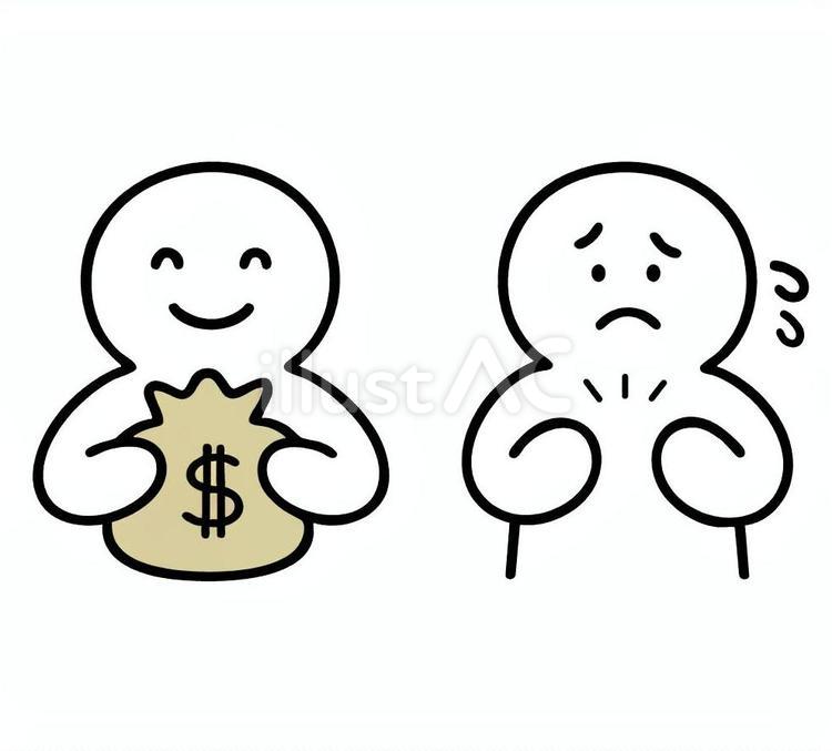 お金持ちと貧乏の棒人間 金持ち,袋,ドルのイラスト素材