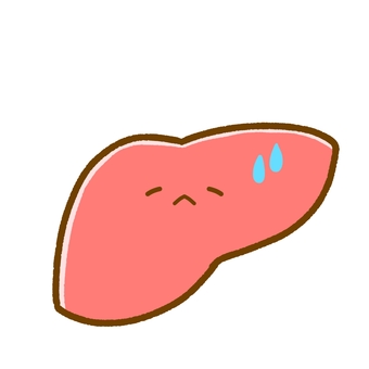 ゆるかわいい肝臓•しょんぼり疲れる 肝臓,臓器,医療,医学,しょんぼり,ネガティブ,疲れる,汗,悪い,シンプルのイラスト素材