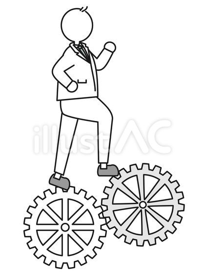 歯車の上を歩く会社員(男性)